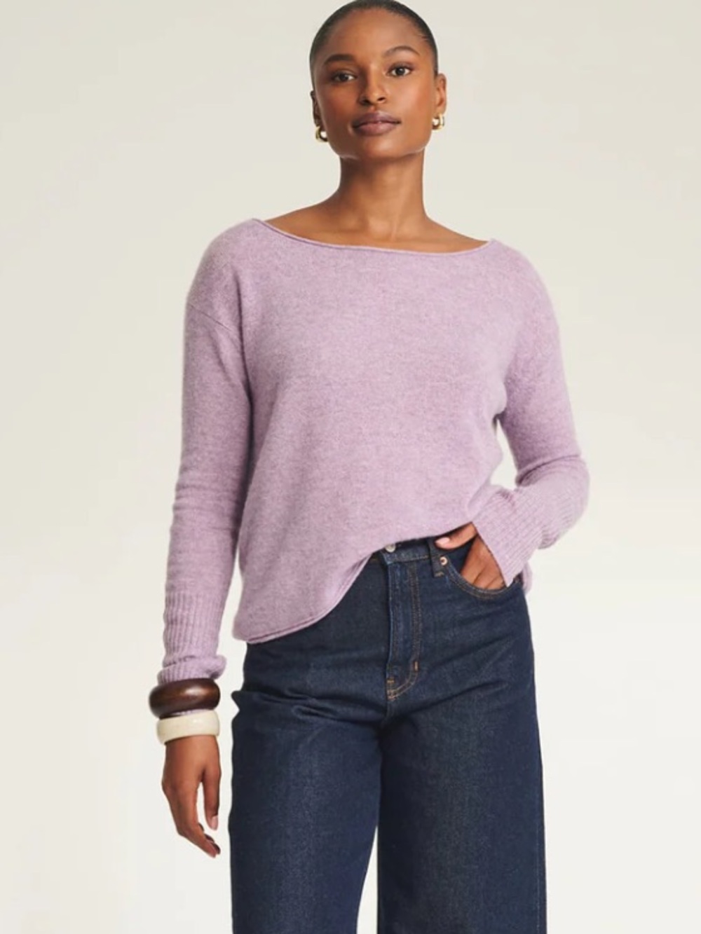 Naadam Lightweight Cashmere Boatneck Sweater Lavender Small